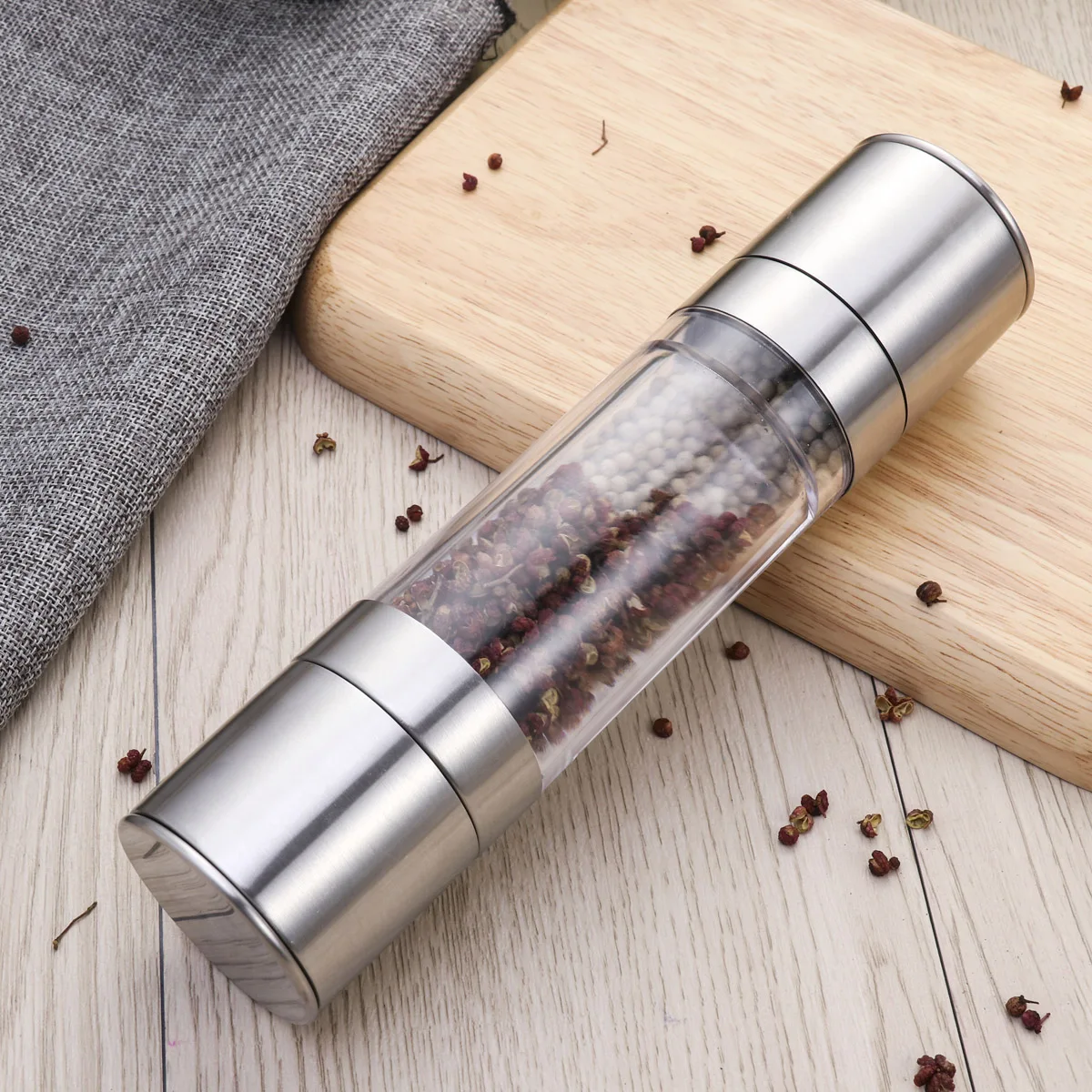 Multi-function Stainless Steel Pepper Grinder Mill Cruchser Manual Hand Crank Twist Top Spice Herb |