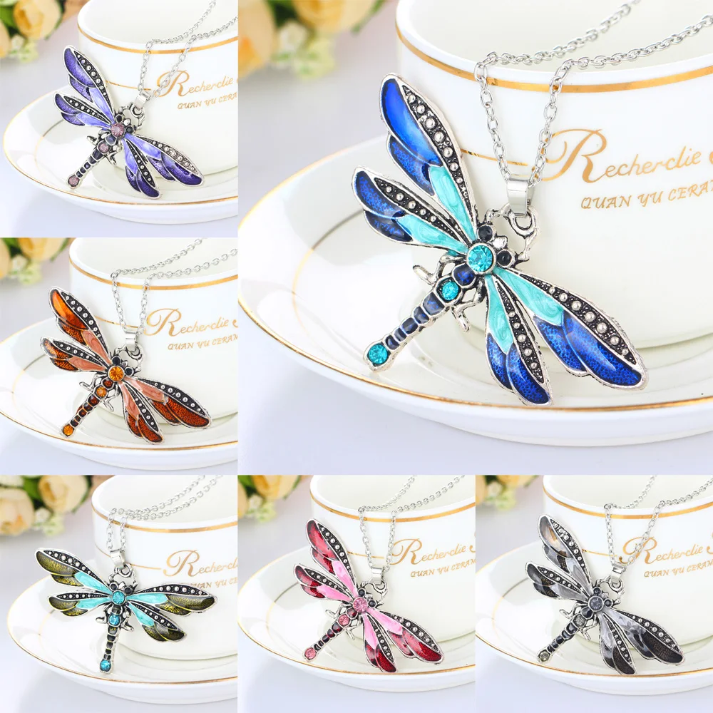 Богемное ожерелье с подвеской в виде стрекозы кристаллами и эмалью Женская