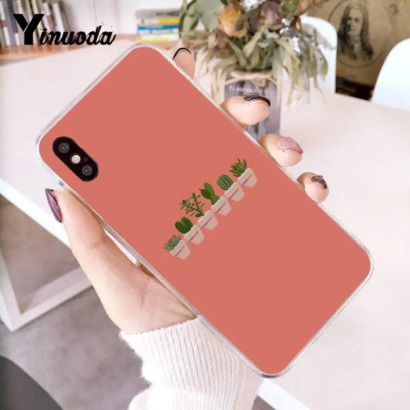 Прозрачный чехол для iphone 13 7 6 X акварельные кактусы и суккуленты телефона 8 6S Plus SE XR