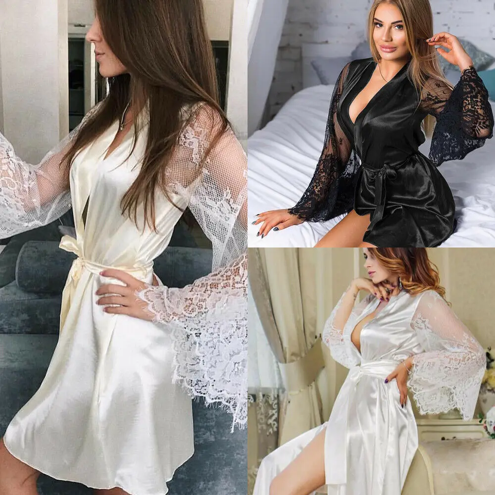 Women's Perspective Pajamas Sexy V-Neck Lace Mesh Nightdress Sleepwear | Женская одежда