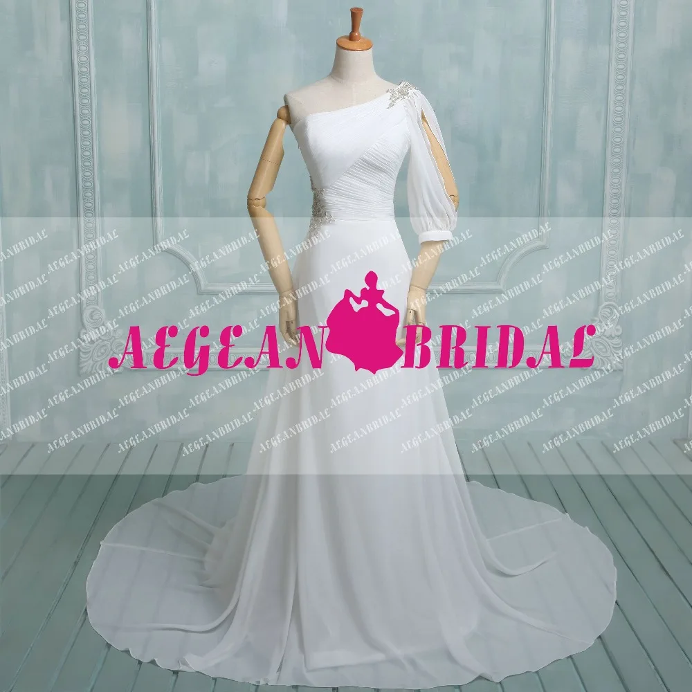 Женщины Мода шифон одно плечо свадебные платья с одним плечом AEW075|one shoulder wedding