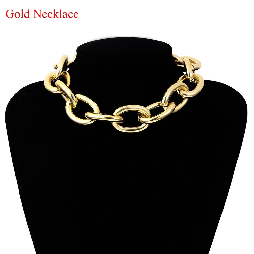 Gold Necklace Звено цепи преувеличенные Панк металла пункт ожерелье женская простая цепь Геометрическая личность ожерелье кандалы Ретро ювелирные изделия - Окраска металла: Gold Necklace