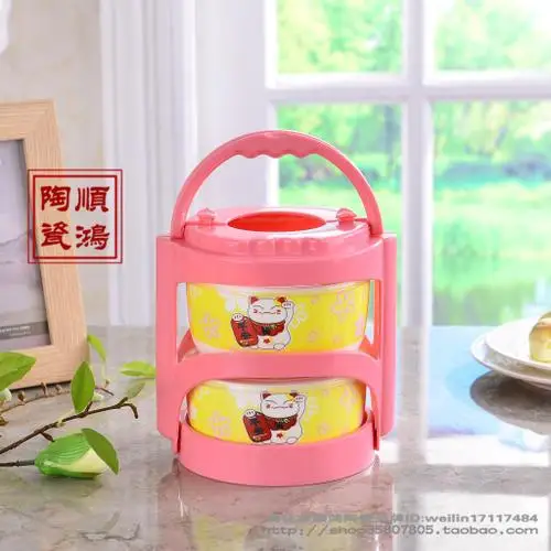 O with bag Рисунок «Hello Kitty» коробка 4 шт./компл. Портативный Керамика Коробки для обедов с изоляционные мешки термос для Еда детская Коробки для обедов Еда контейнер для хранения - Цвет: O with bag