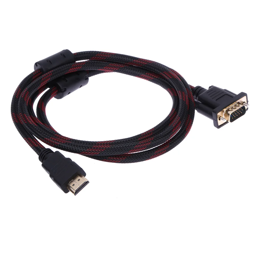 1,5 м HDMI папа-папа 15 Pin VGA кабель HDMI в VGA разъем адаптер конвертер нейлоновый плетеный кабель для компьютера HDTV