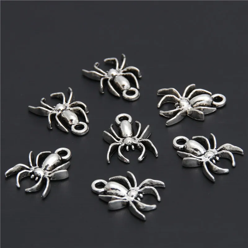

40pcs Tibetan Silver Color Bead Charms Spider Pendant Fit For Bracelet Tattoo Necklace Making A2939