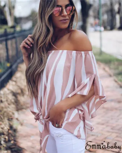 2018 Модный женский летний Свободный Топ с открытыми плечами Женские повседневные