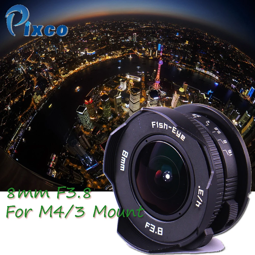 

Pixco для камеры Micro4/3, объектив 8 мм F3.8 рыбий глаз CC TV для крепления камеры Micro четыре трети, для Panasonic для Olympus GX8