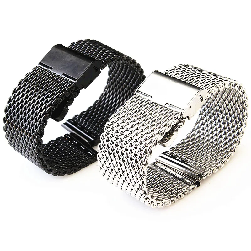 Wholesale 10PCS/Lot 18MM 20MM 22MM 24MM Stainless Steel Watch Band Watch Strap Bracelets Strap Sliver And Black -WBS0099