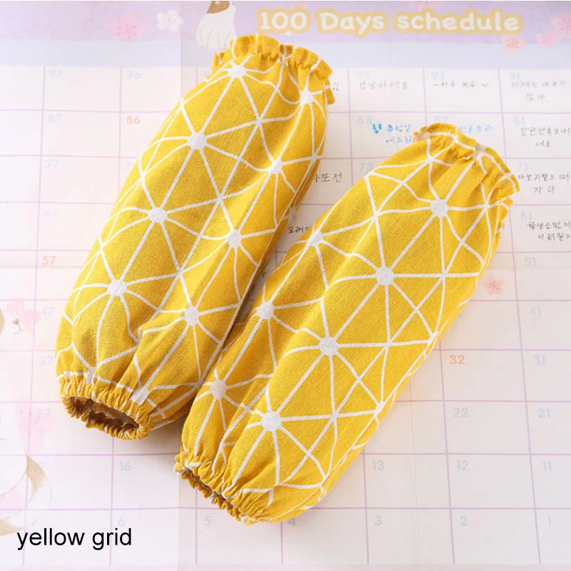 yellow grid 1 Pair Cotton Linen Office Antifouling Sleeve Home Cleaning Supplies Kitchen Cuff Sleeves Cooking Working Tools Long Sleeve - Цвет: yellow grid