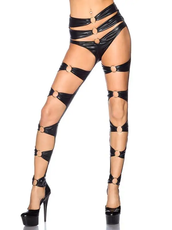 Черные Соблазнительные леггинсы из искусственной кожи женские облегающие