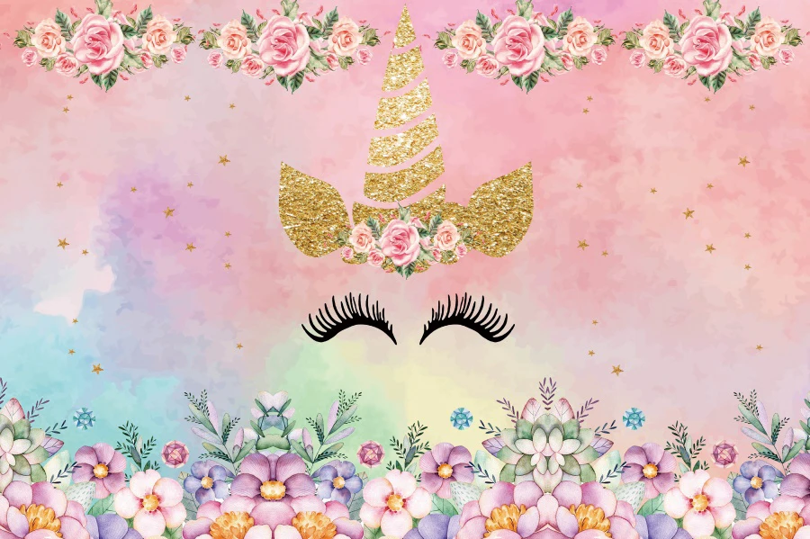 Laeacco Unicorn Flowers Little Birthday Communion Party Decorate Personalized Photography Backdrops Backgrounds For Photo Studio