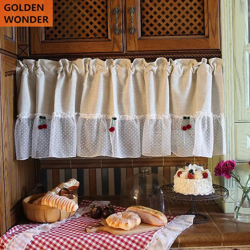 American Pastoral Cotton Half Curtain Short Curtains Cherry Door For The Kitchen Chinese Lace Fabric | Дом и сад