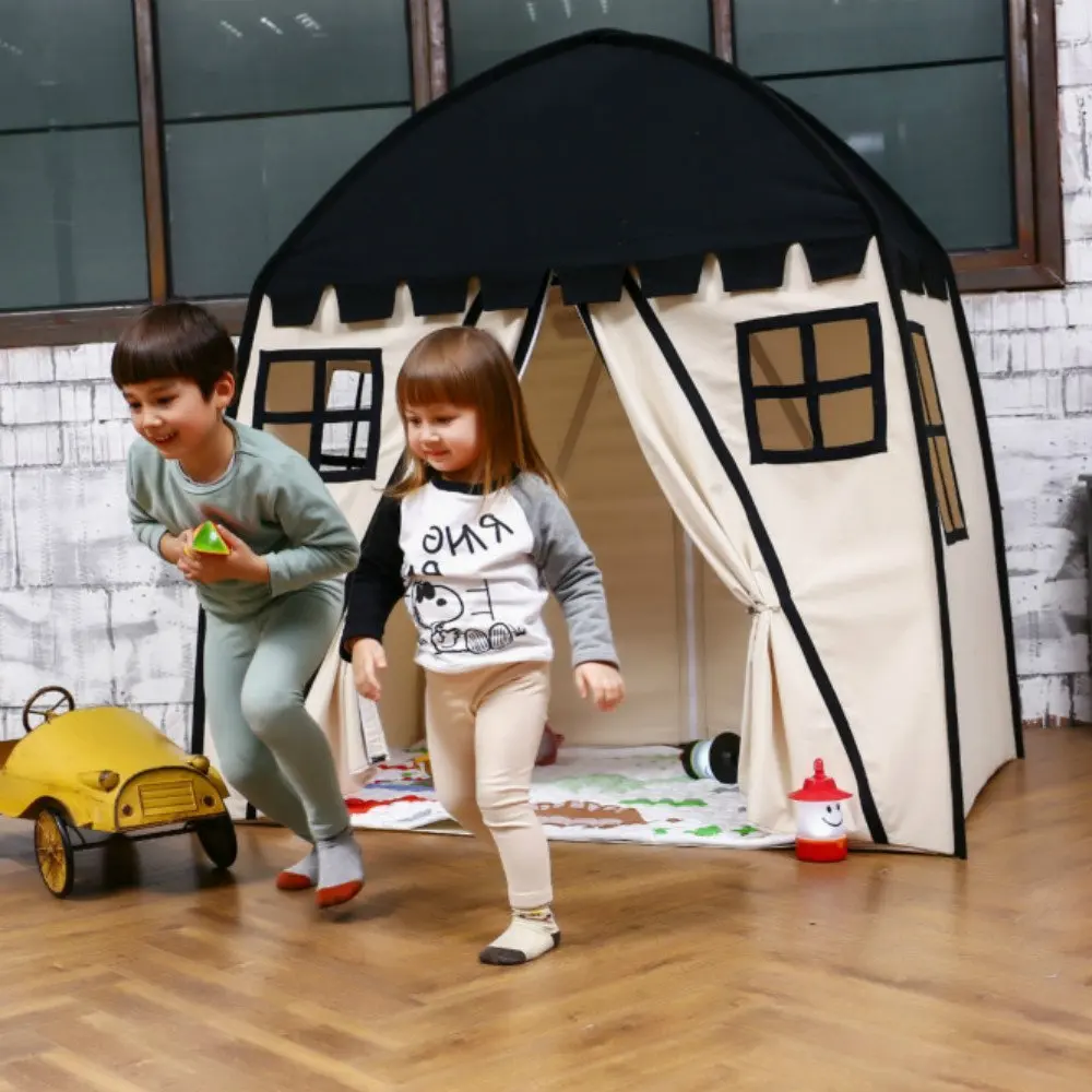 Детская игровая палатка 2019 черный Игровой Домик из 100% хлопка Холщовый игровой