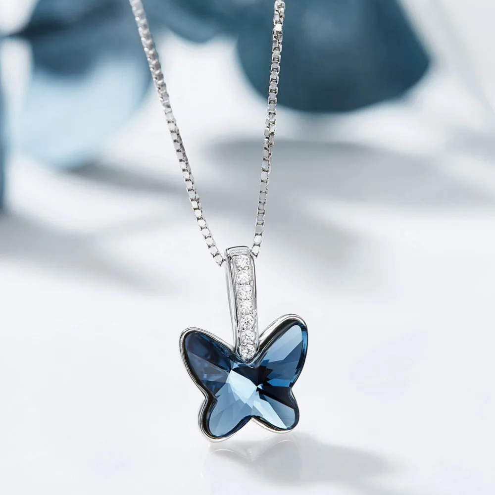 CDE ожерелье украшено кристаллами из стерлингового серебра 925 пробы от Swarovski женщин кулон ожерелье бабочка воротники Ювелирные изделия Подарки