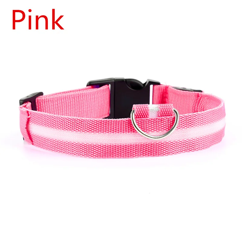 pink Светодиодный ошейник для собак, светящийся в темноте ошейник для щенков, светится в темноте, поводок для собак, кошек, собак, нейлоновые светящиеся ошейники, товары для домашних животных - Цвет: pink