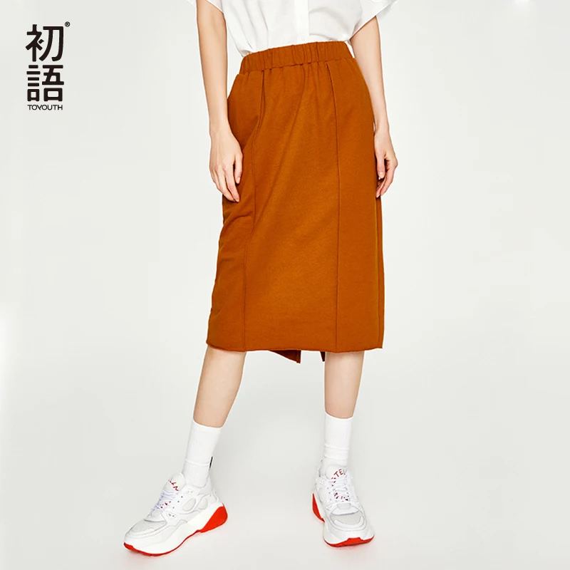 Toyouth New Autumnn Elastic High Waist Skirts Women Loose Midi Skirt H-Line Solid Ladies Causal Slim Plus Size Faldas Saia | Женская