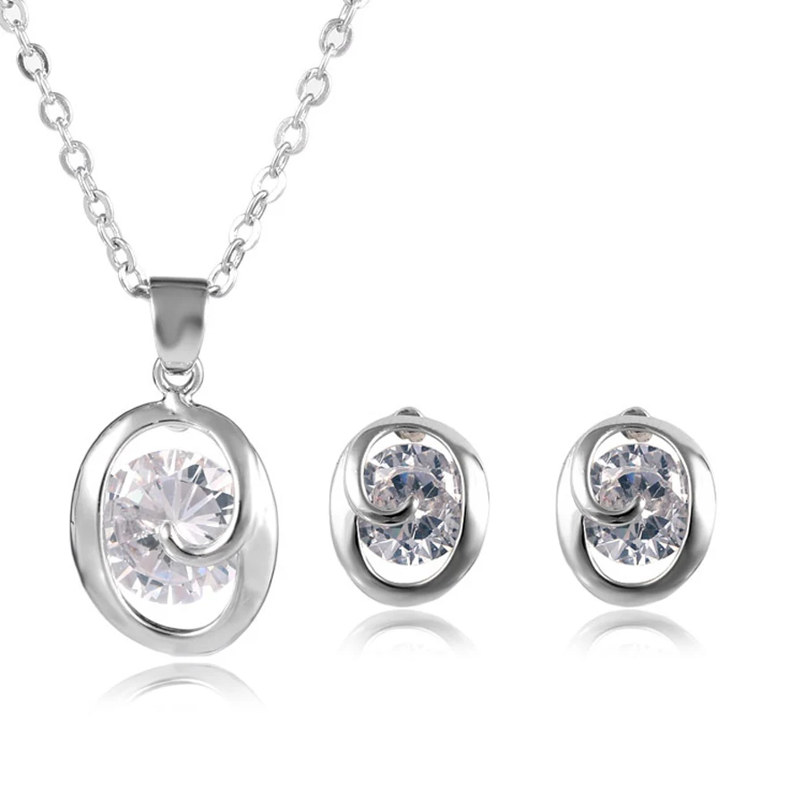 

Fashion Austria Crystal Stainless steel Wedding jewelry set Oval Pendant necklace and earrings set