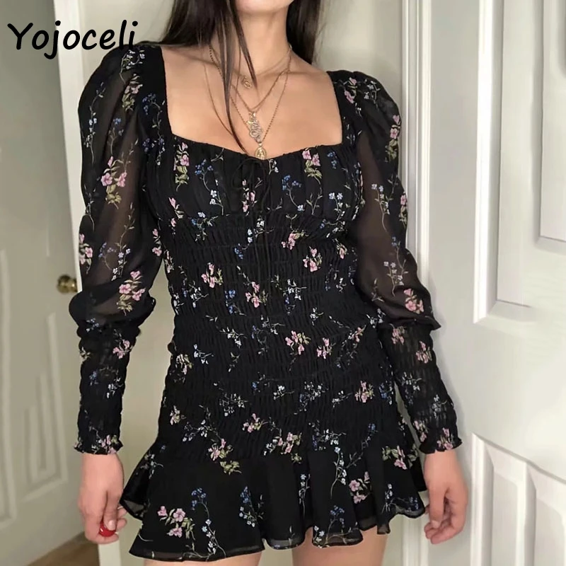 Летнее платье Yojoceli 2019 с цветочным принтом для дворца женское пляжное квадратным