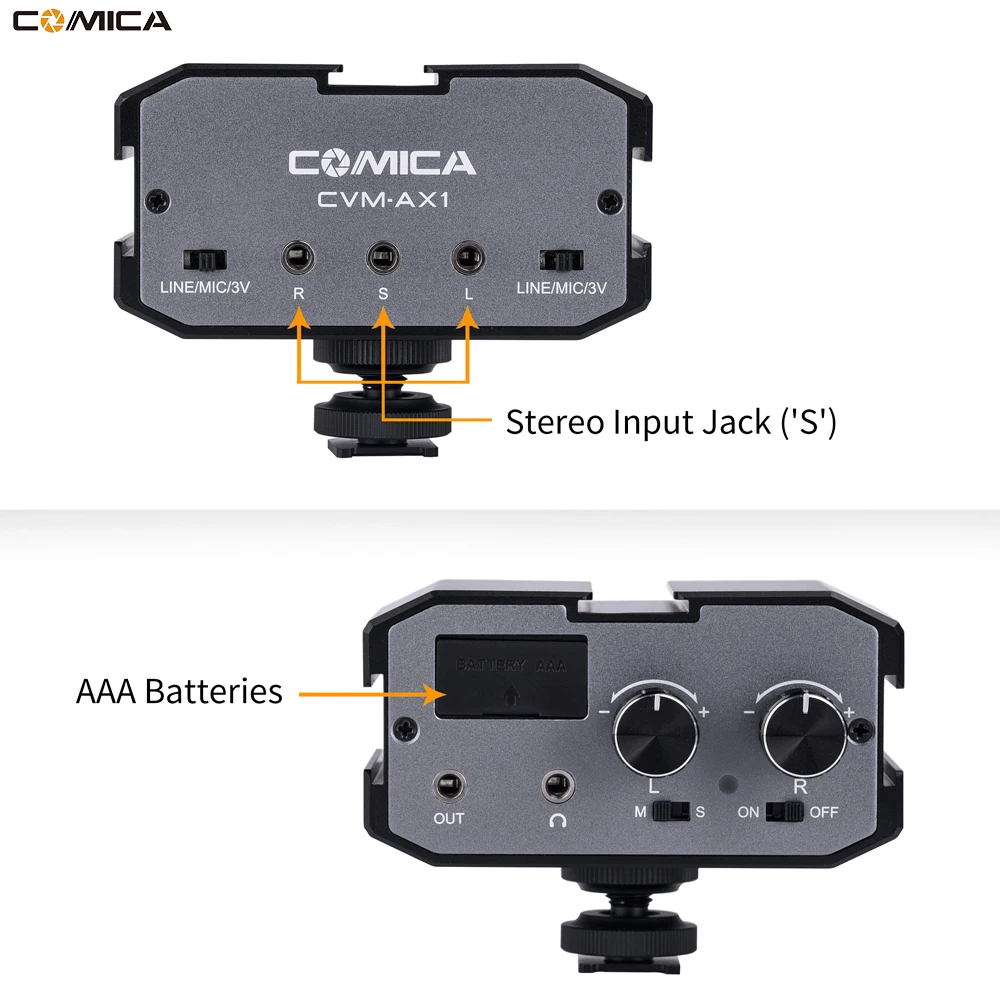 Comica CVM-AX1 моно стерео аудио адаптер смесителя микрофон для DSLR Canon EOS T6 Nikon D3300 ual усилитель каналов 3,5 мм разъем