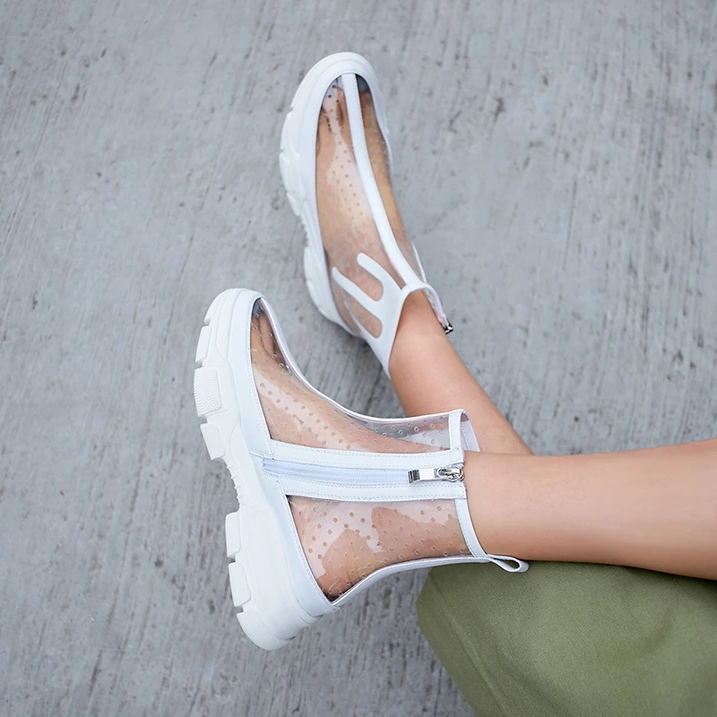 

2019 Summer Ankle Boots for Women Thick Sole Round Toe Platform Shoes Transparent PVC Short Boots Clear Botas Mujer Woman Shoes