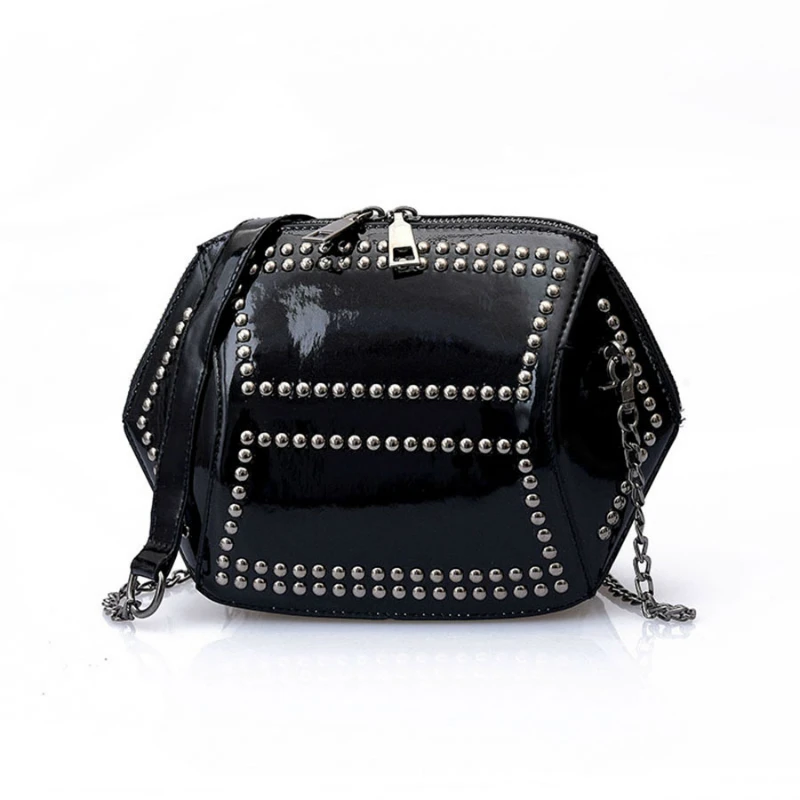 Новый Для женщин цепочка молнии сумка роскошный Лакированная кожа заклепки