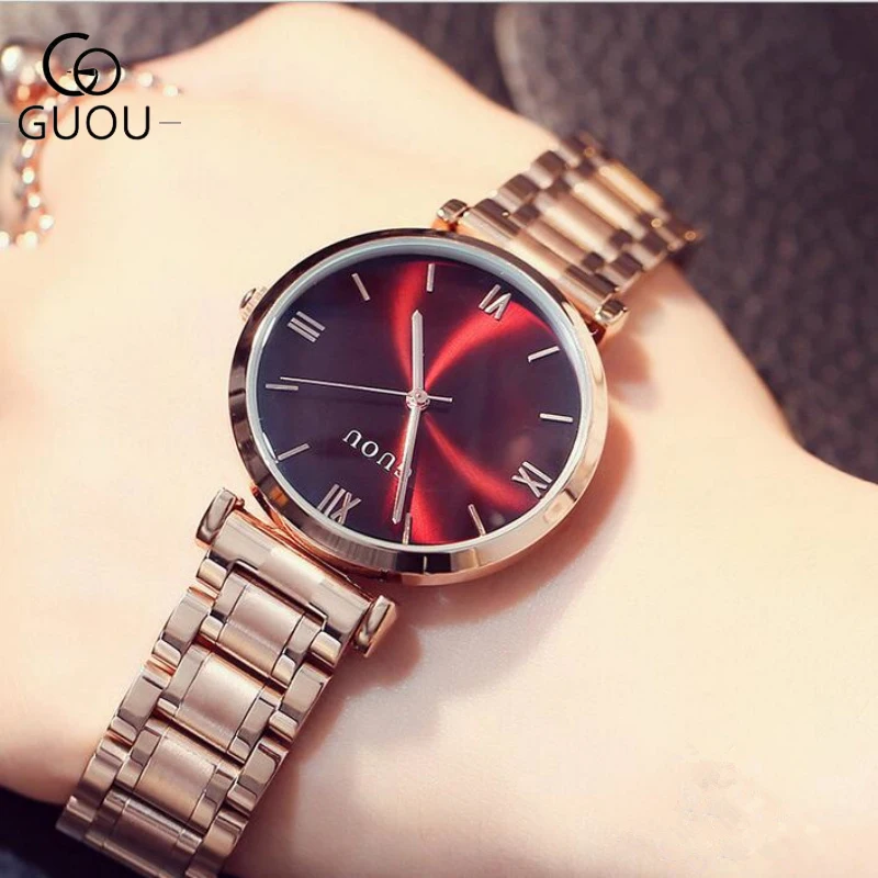GUOU часы Для женщин лучший бренд класса люкс из розового золота качество Часы Мода
