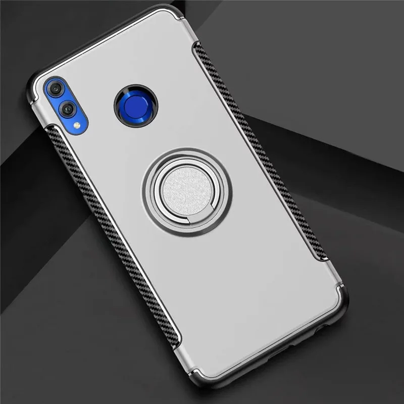 silver Huawei P Smart чехол для huawei P Smart чехол Роскошный прозрачный ПК+ защитное кольцо из углеродного волокна магнетизм оболочки Caque - Цвет: silver