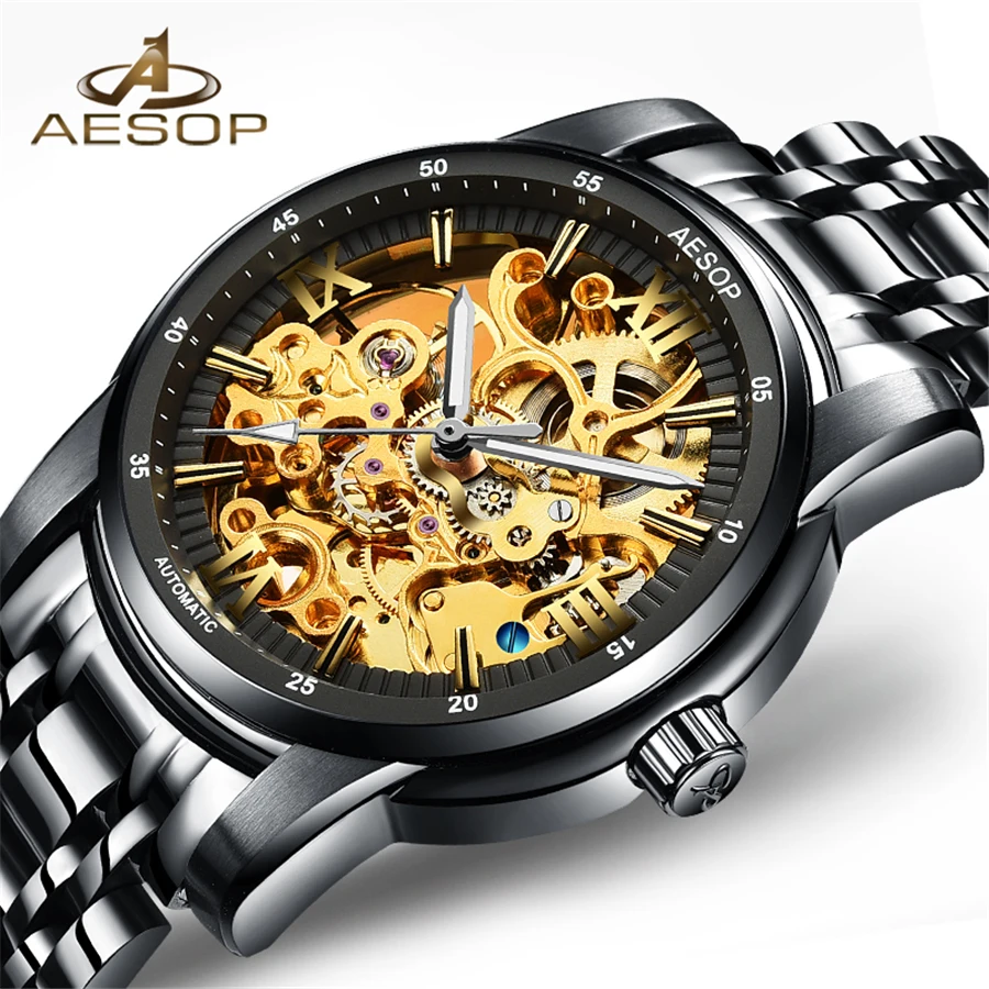 AESOP 2018 Новая коллекция черный корпус из нержавеющей стали золотой скелет Wacth