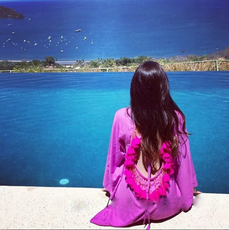 Женские летние платья 2017 открытая спина кисточки Пляжная накидка пляжная одежда