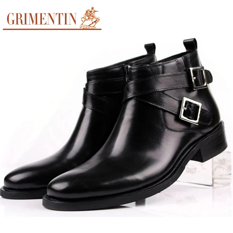 GRIMENTIN/мужские ботинки из натуральной кожи с двойной пряжкой цвет черный