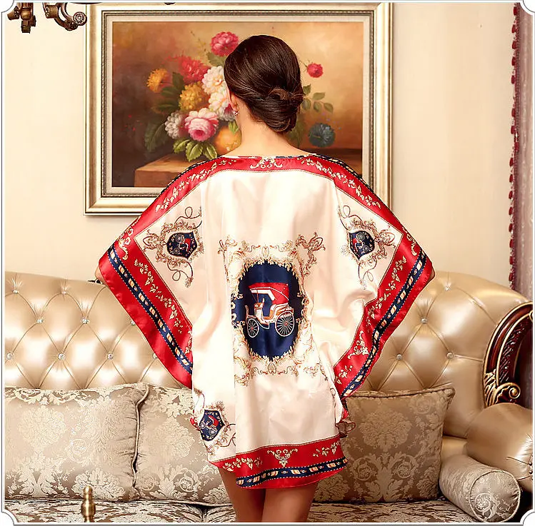 женской одежде королевский batwing рукавом ночной рубашки атласное халаты свободно