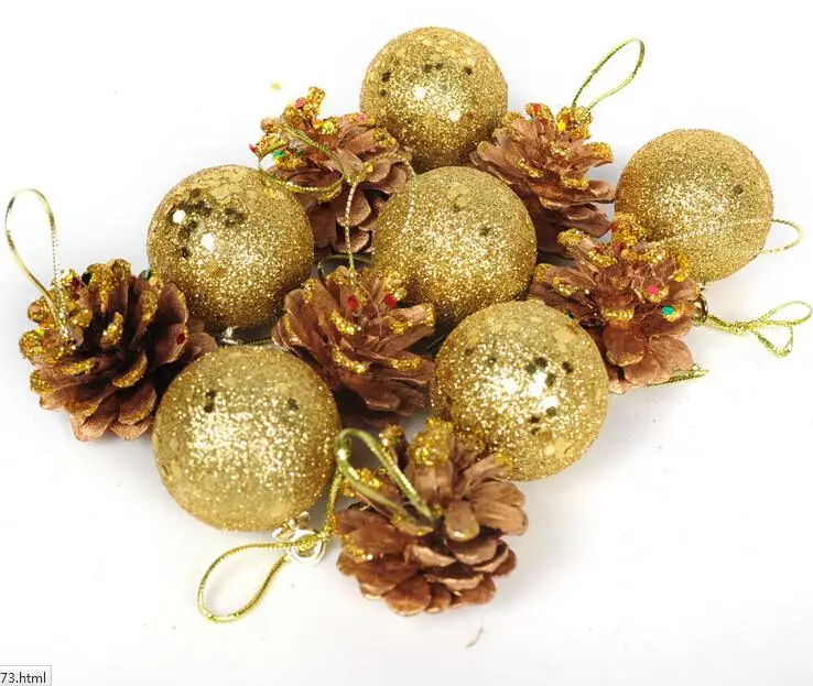 12 шт. Висячие шары сосновые шишки Рождественская елка украшение Золотой