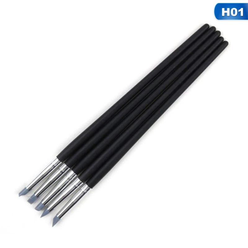 01 3mm 5 шт Силиконовые Nail Art Pen Кисть для нанесения рисунка полые глиняная скульптура кисти для УФ-геля формирования глины расставить польский DIY Набор инструментов - Цвет: 01 3mm