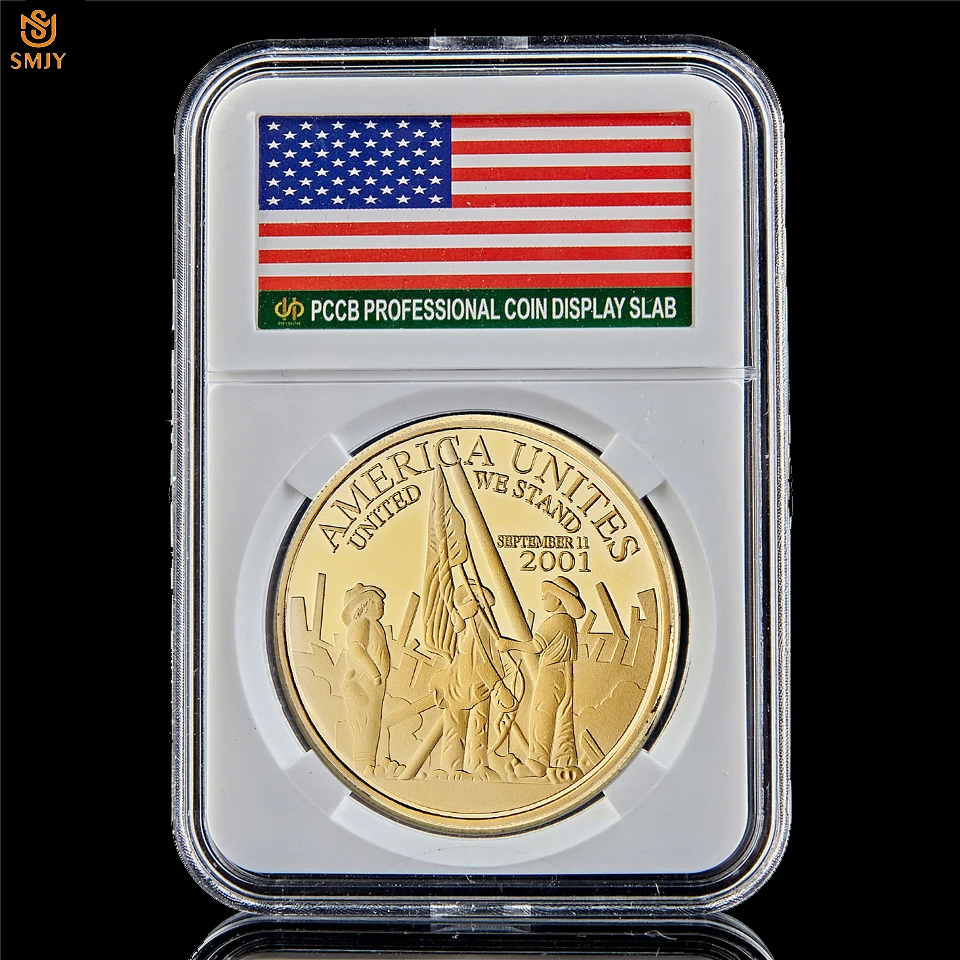 

2001.9.11 World Trade Center Building Terrorist Attacks Memories USA Free Gold Souvenir Coin W/PCCB Display