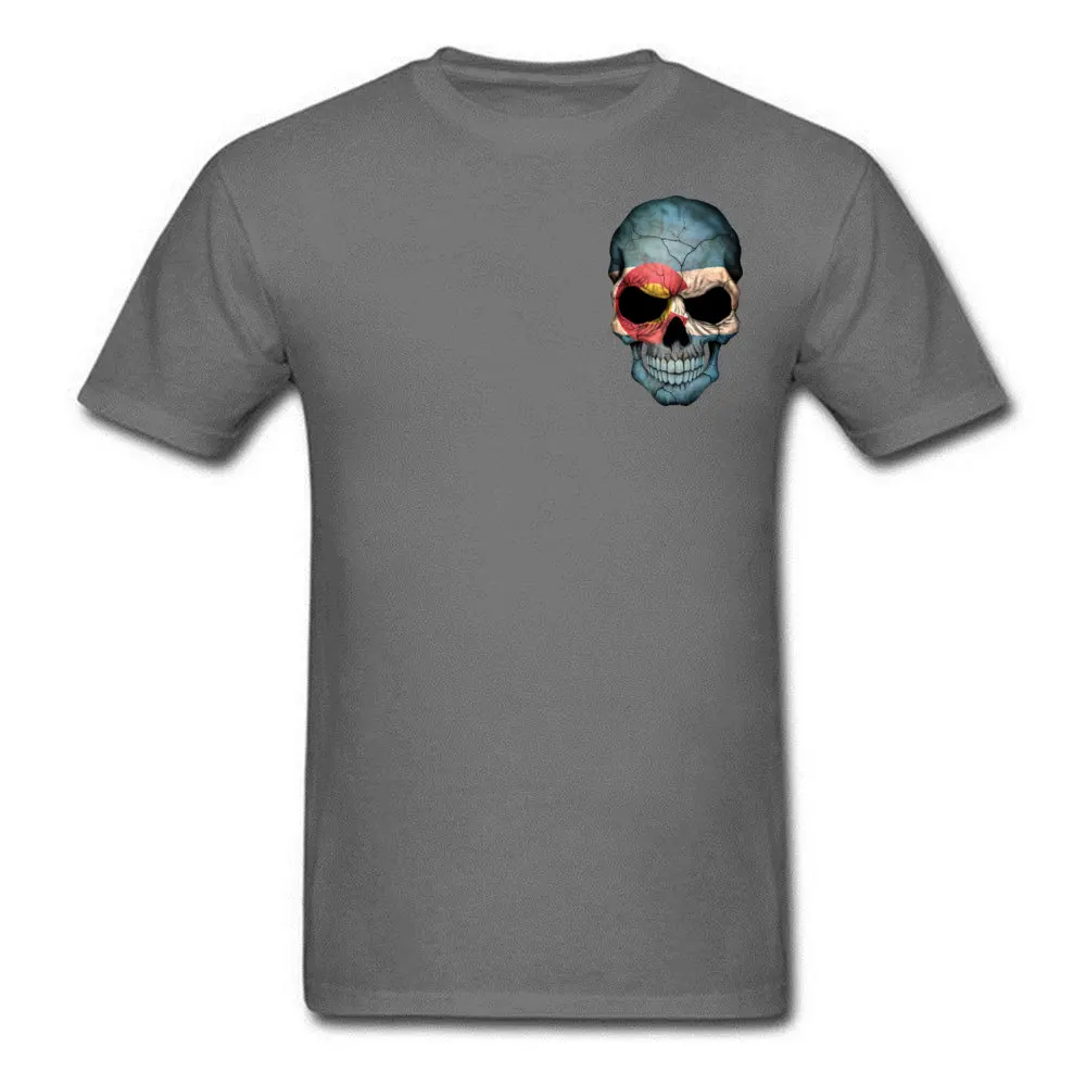 100% хлопок флаг Колорадо череп фанки мужская футболка печать вырез лодочкой