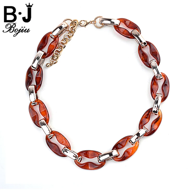 

BOJIU Exquisite Women Chain Necklace Noble Resin Choker Necklace Lady Extended Chain Charm Link Accessories Party Jewelry NKS073