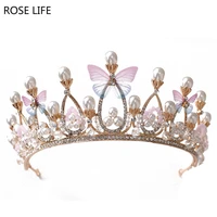 rose life new butterfly bride crown elegant princess crown accessories crystal bride wedding hair accessories