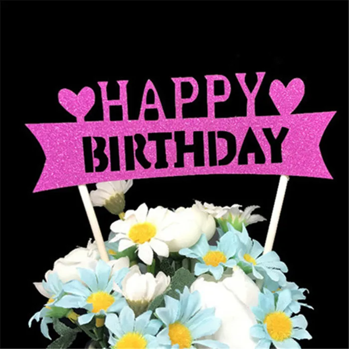 H28 Cake Topper Топпер для торта «С Днем Рождения» вечерние украшения торта украшения инструменты детский душ День Рождения украшения взрослый золотой торт топперы - Цвет: H28 Cake Topper