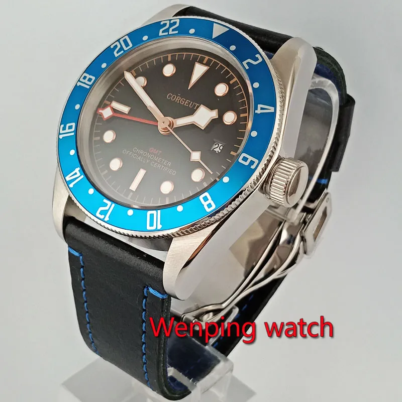 41 мм Corgeut часы Водонепроницаемость красный GMT руки сапфировое стекло