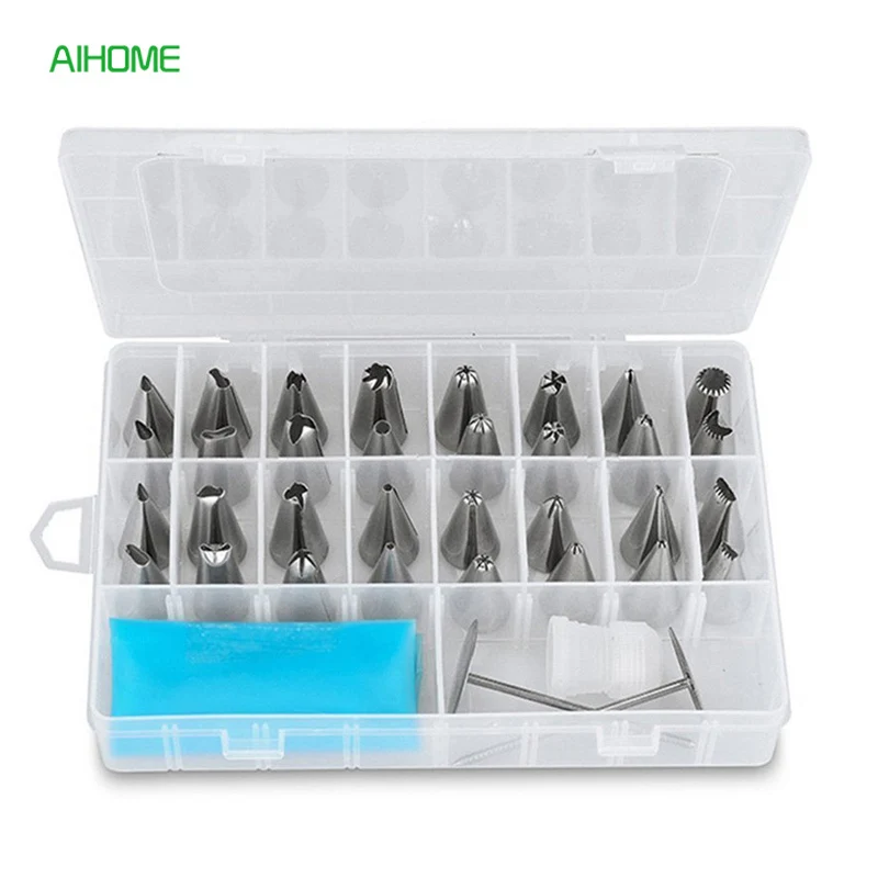 38pcs/Set Cake Decorating Tips Dessert Decorators Silicone Icing Cream Pastry Bag 32 Stainless Steel Piping Nozzle Set | Дом и сад