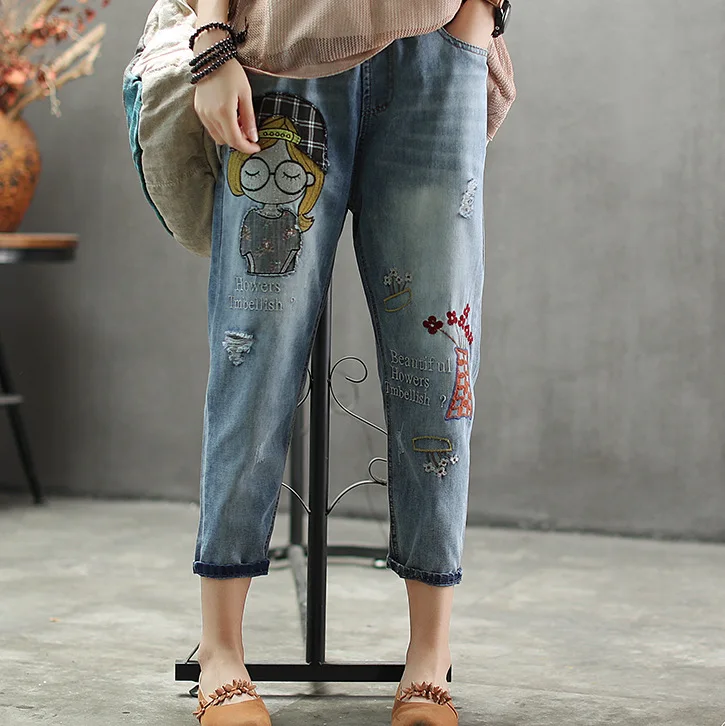 Летние джинсы женские Ретро эластичные талии повседневные джинсовые брюки новые