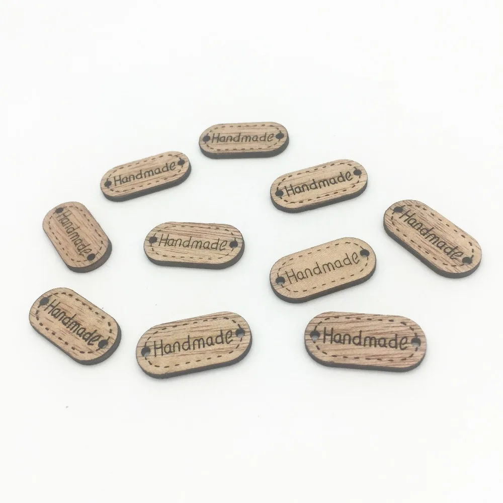 24x12mm 100 шт коричневые деревянные прямоугольные овальные квадратные соединители ручной работы бирки украшения DIY ремесла свадебные декоративные пуговицы - Цвет: 24x12mm