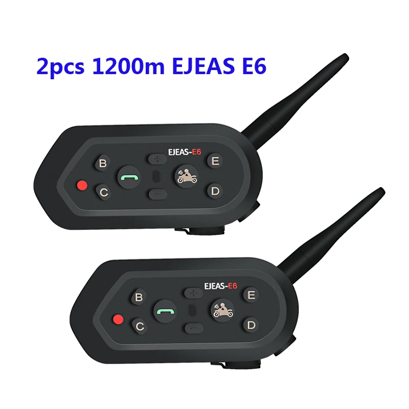 

2 pcs EJEAS E6 Intercom Motorcycle Helmet Headset Bluetooth Interphone moto Intercom VOX for 6 Riders 1200M Communica