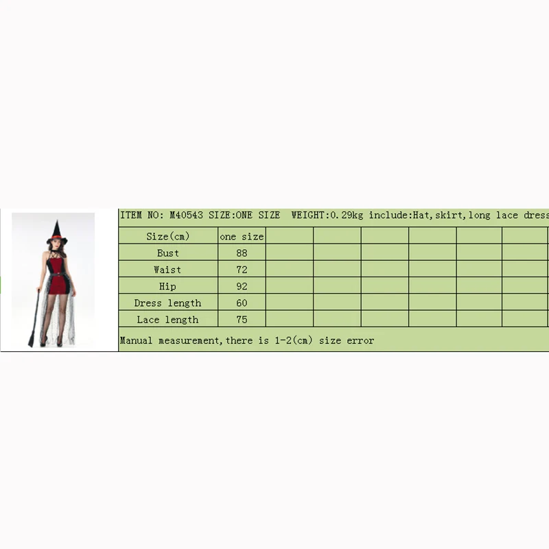 

Free Shipping 2018 Witch Costume Sexy Halloween Women Black & Red Dress With Long Lace Skirt Female Carnival Cosplay Costume