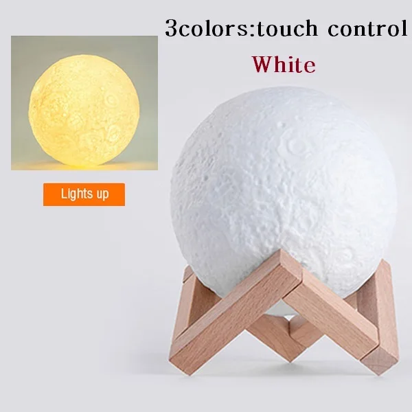 3 Colors Pure white 3D принт Лунная лампа перезаряжаемый ночной Светильник RGB Изменение цвета сенсорный переключатель Спальня 3D Лунная луна лампа домашний декор креативный подарок - Испускаемый цвет: 3 Colors Pure white