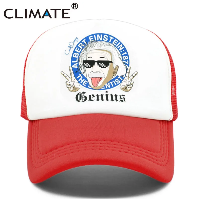 Red Климат смешной Einstein Trcuker cap Relativism космическая относительная Галактическая шляпа Trcuker cap s Мужская Женская забавная крутая сетчатая Кепка Hat - Цвет: Red