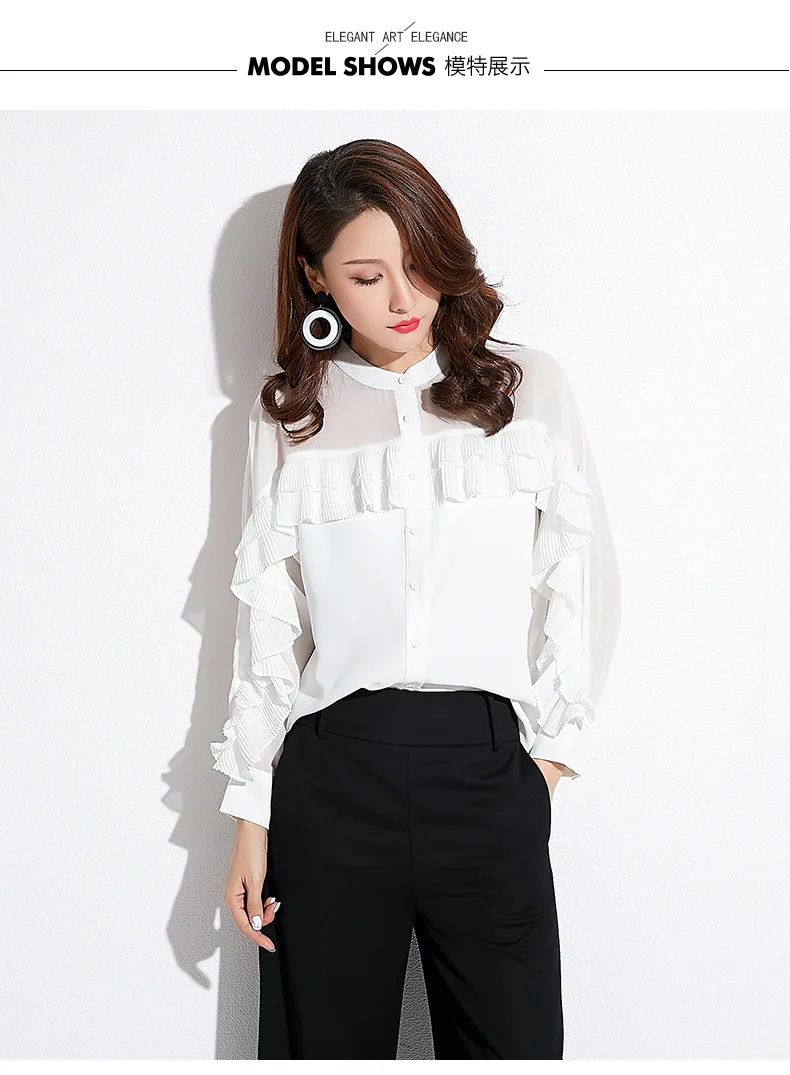 INNASOFAN OL Women's shirt Spring-summer chiffon blouse Euro-American fashionable chic long-sleeved shirt and shuttlecocks