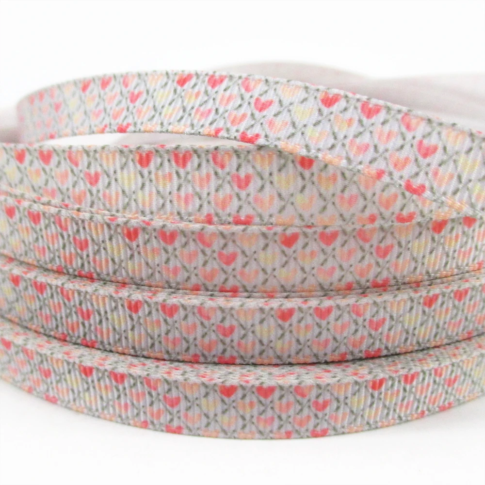 Лента Полиэстеровая с принтом сердечек 3/8 дюйма (9 мм) 50 ярдов|polyester ribbon|ribbon yardsribbon |