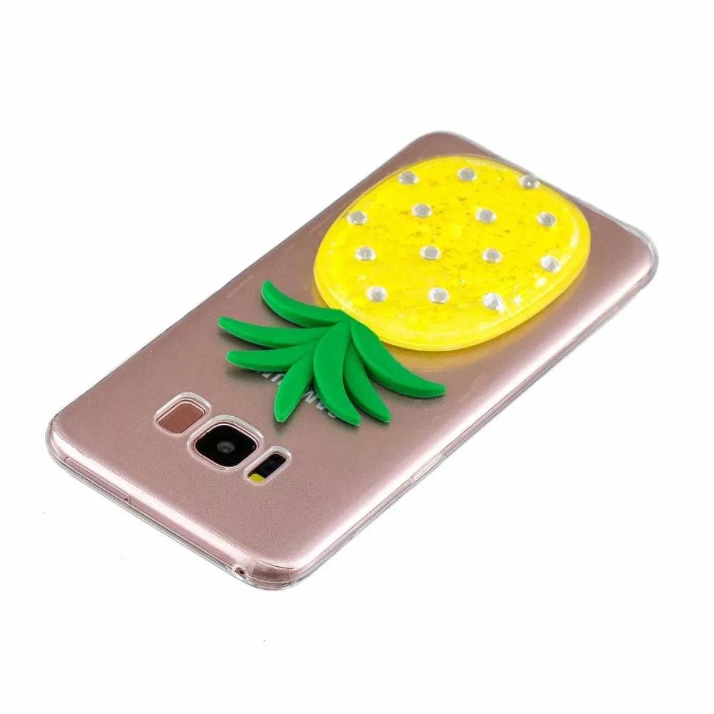 3D Pineapple DIY Diamond Bling Liquid Clear Soft Case Cover For Samsung Galaxy S7 Edge S8 Dynamic Quicksand Capa Plus |