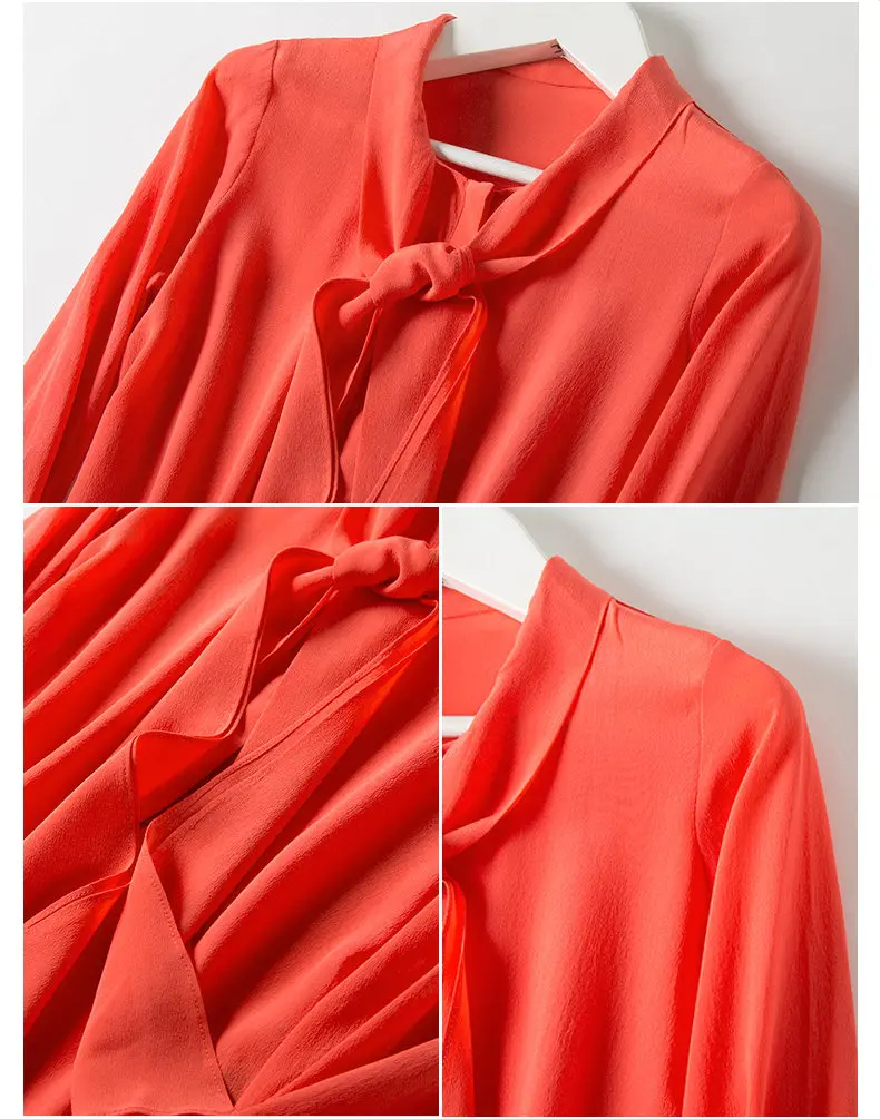 Женская шелковая блузка с длинным рукавом и бантом размеры XS S M L XL|silk blouse women|silk
